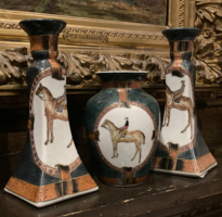 Horse and Rider Candle Sticks and Vase Set 